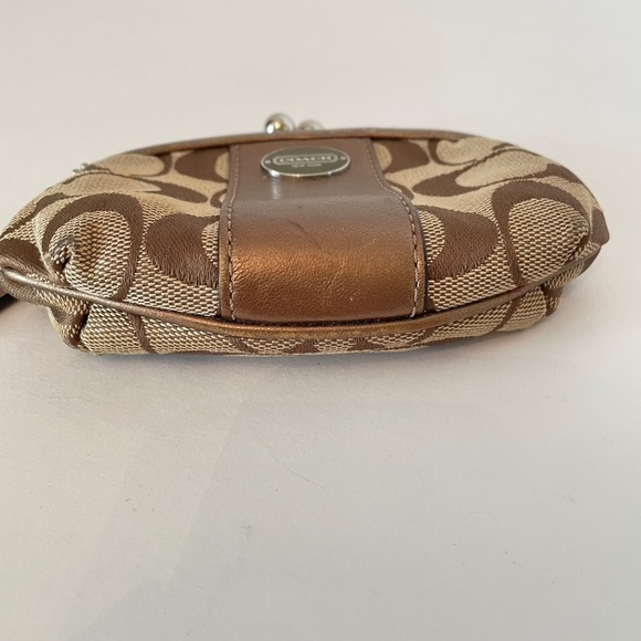 Coach Signature Canvas Bronze Leather Kisslock Pouch - Picture 6 of 8